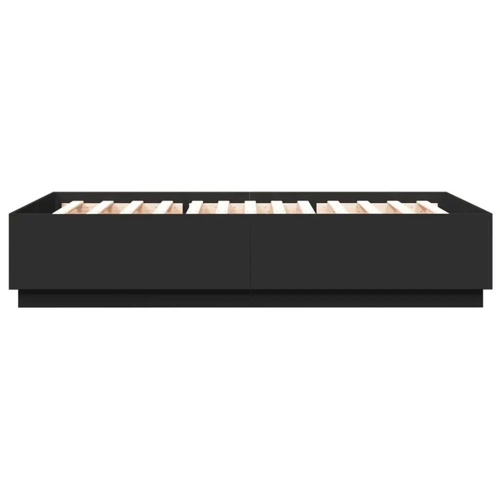 Black Bed Frame with RGB LED Lights Slatted Base 150x200 cm Platform Bedroom