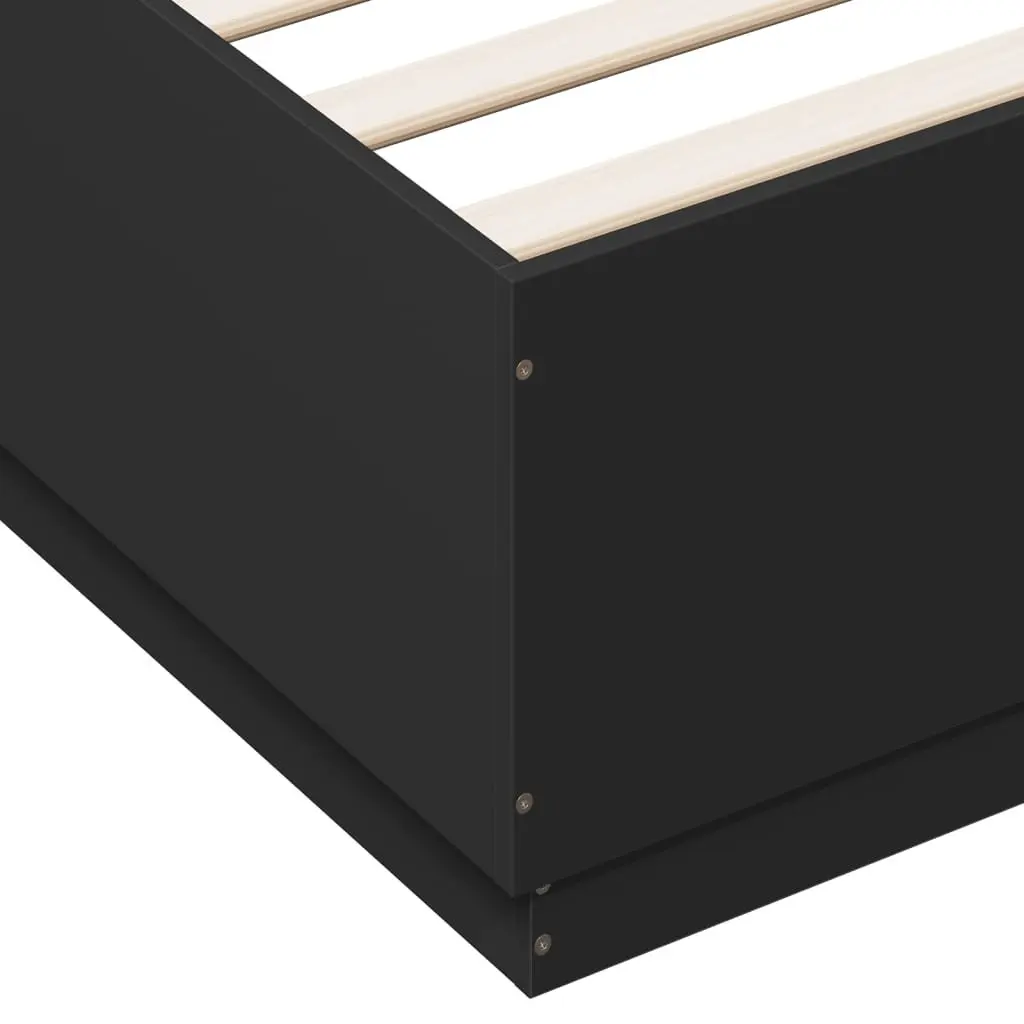 Black Bed Frame with RGB LED Lights Slatted Base 150x200 cm Platform Bedroom