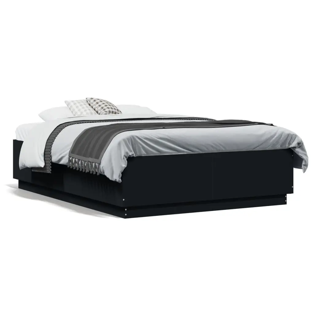 Bed Frame Black 135x190 cm RGB LED Lights Slatted Base