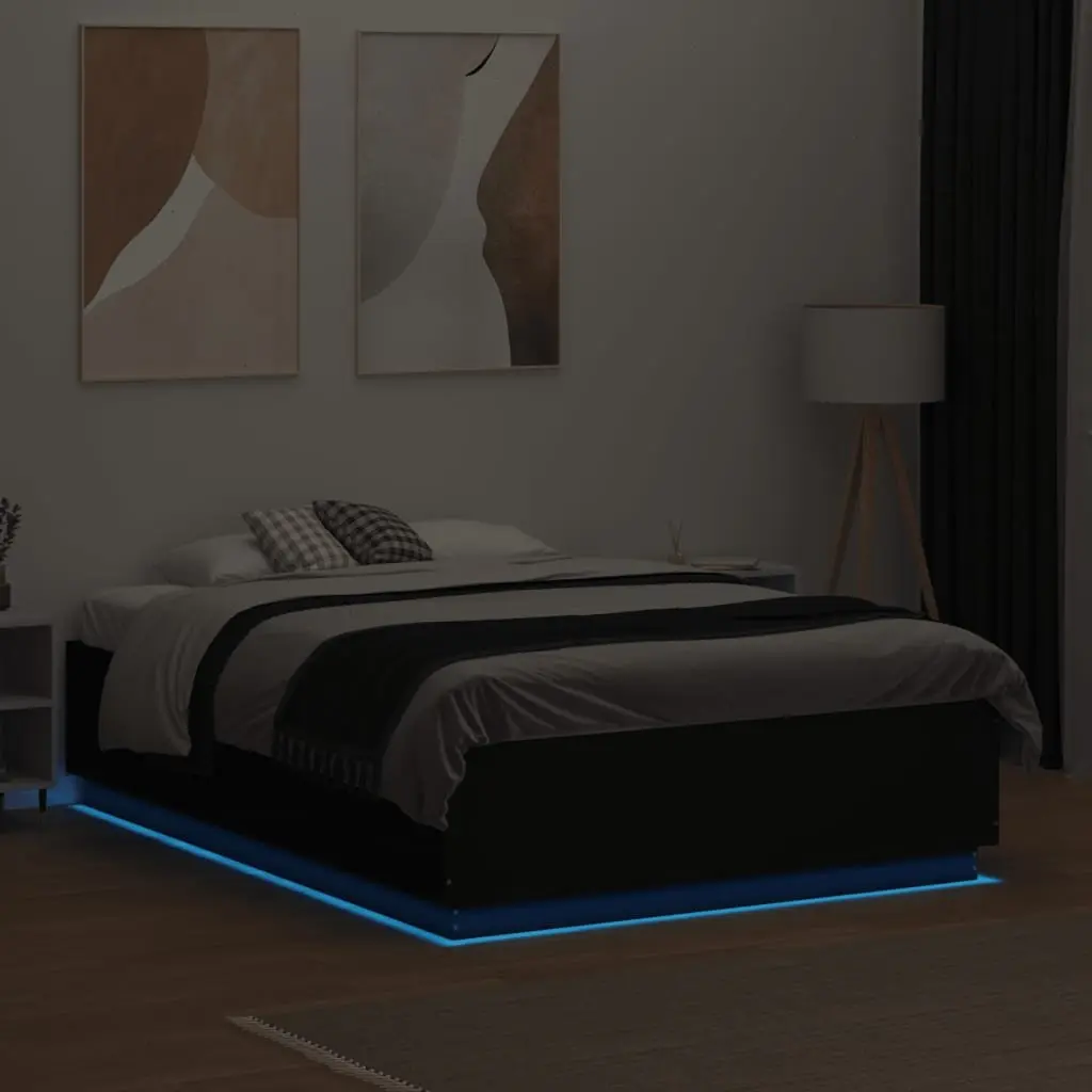 Bed Frame Black 135x190 cm RGB LED Lights Slatted Base
