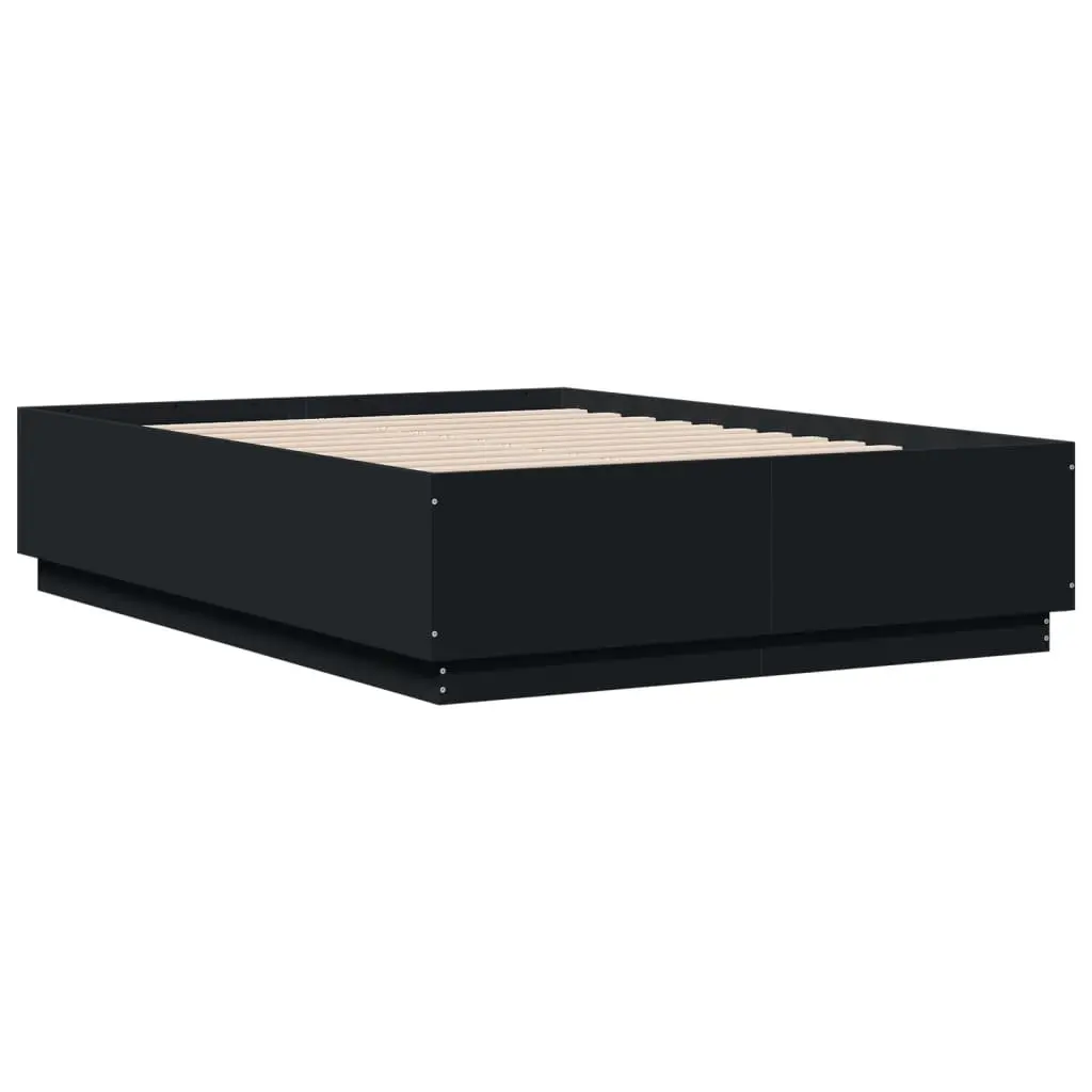 Bed Frame Black 135x190 cm RGB LED Lights Slatted Base