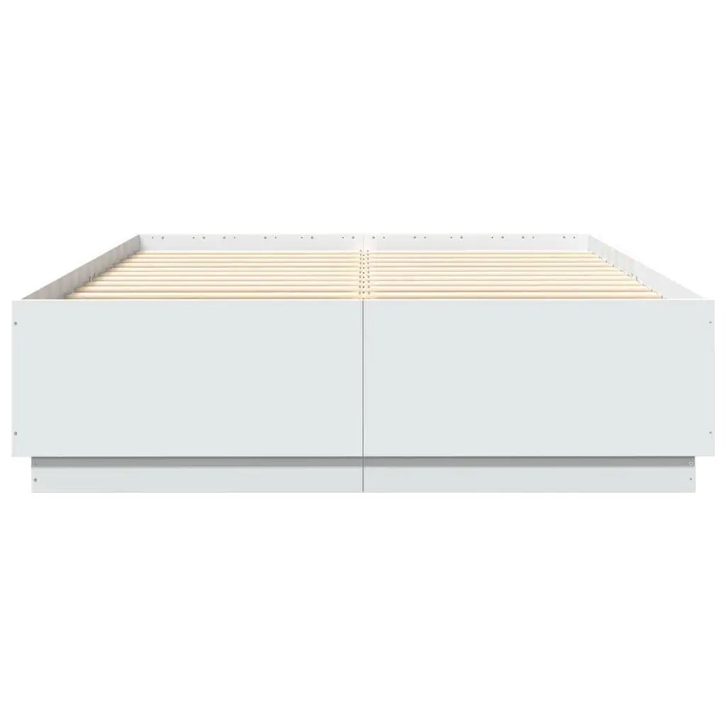 White Bed Frame 150x200 cm Modern Design Slatted Base Engineered Wood Bedroom