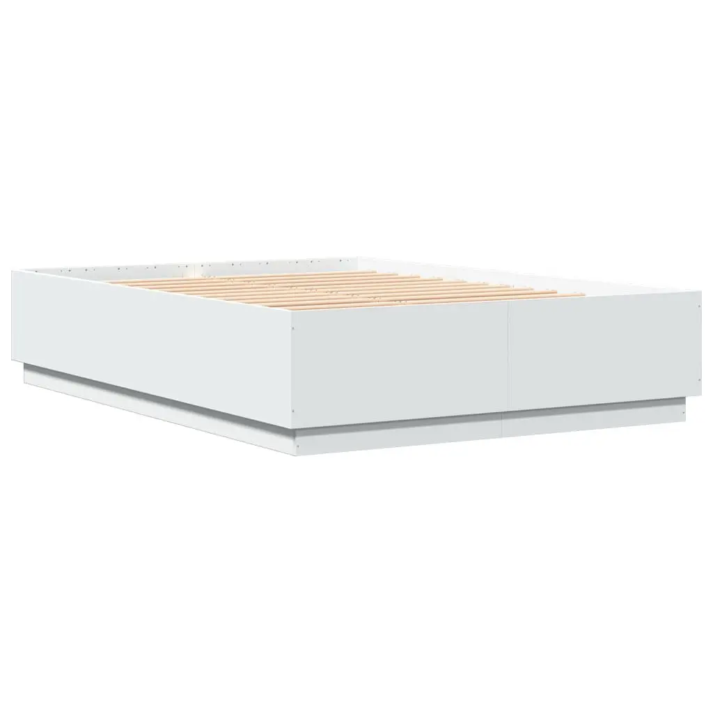 White Bed Frame 150x200 cm Modern Design Slatted Base Engineered Wood Bedroom