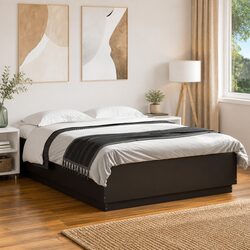 Compact Black Bed Frame with Slatted Support