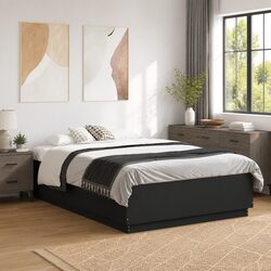 Black Bed Frame 135x190cm Slatted Base Modern Design Bedroom Furniture
