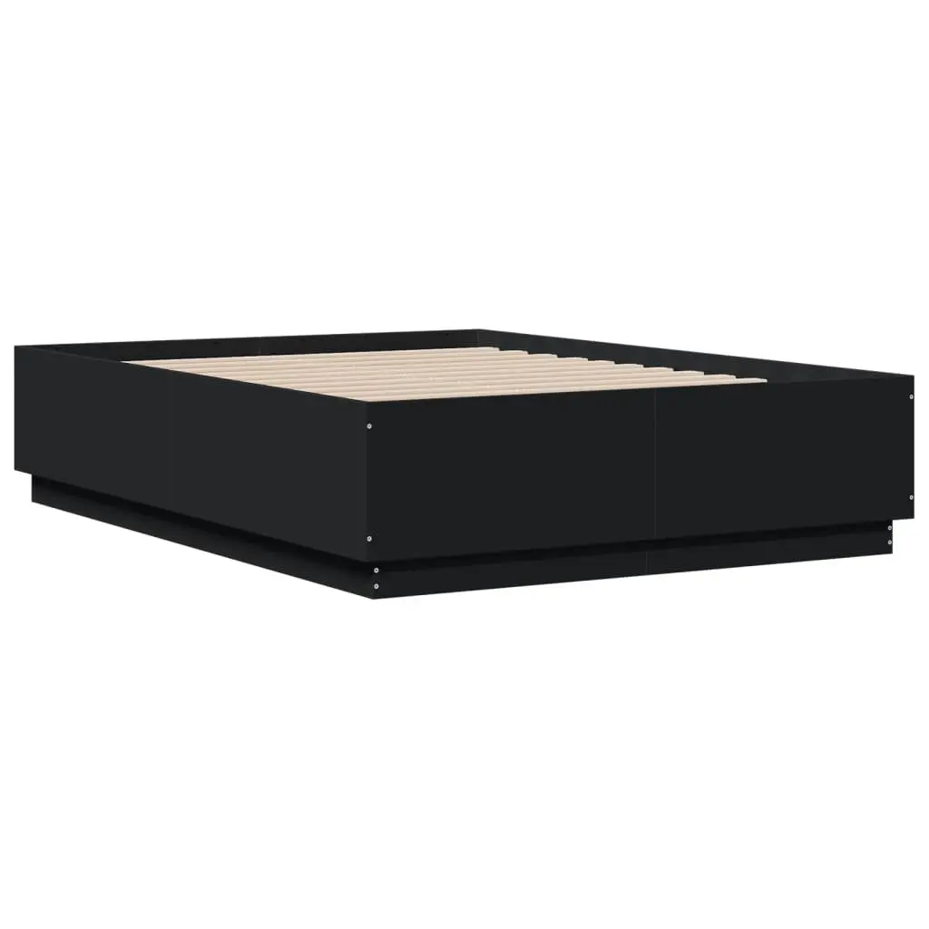 Black Bed Frame 135x190cm Slatted Base Modern Design Bedroom Furniture