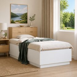 Compact White Bed Frame 90x190 cm with Slatted Base