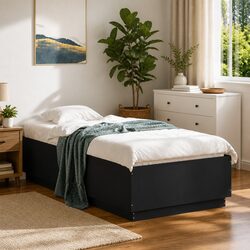 Bed Frame 90x190 cm Modern Black Slatted Base Engineered Wood Bedroom Furniture