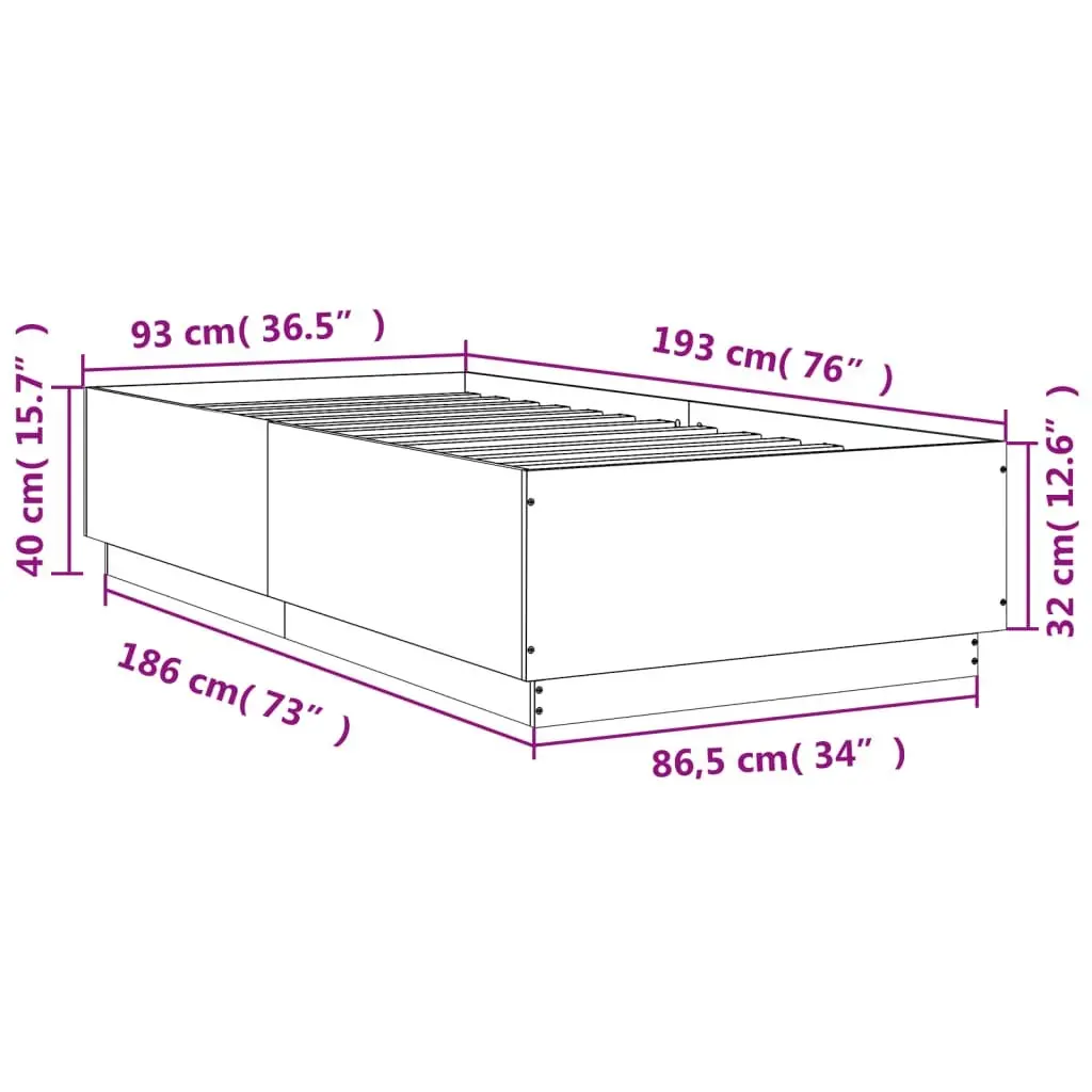 Bed Frame Black 90x190 cm Modern Slatted Base Engineered Wood