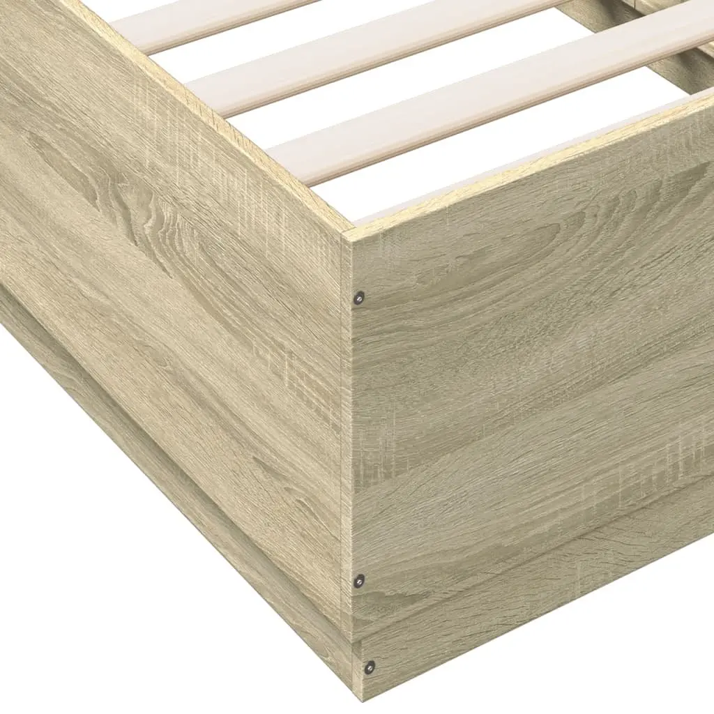 Bed Frame 90x190 cm Sonoma Oak Brown Engineered Wood Slatted Base Modern Design