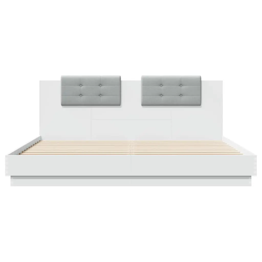 King Bed Frame White 183x203 cm with Headboard Plywood Slats