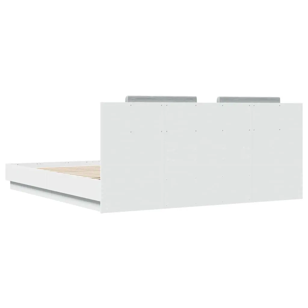 King Bed Frame White 183x203 cm with Headboard Plywood Slats