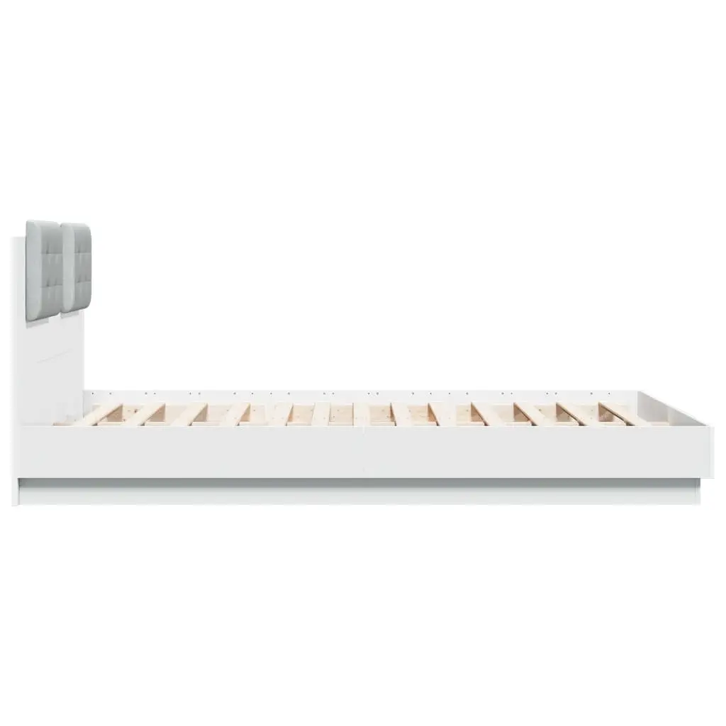 Bed Frame White 150x200 cm Engineered Wood Foam Padded Headboard Slatted Base