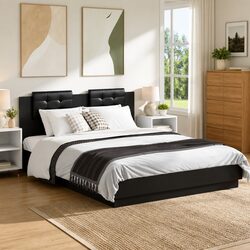 Bed Frame with Headboard Black 150x200 cm Engineered Wood Plywood Slats