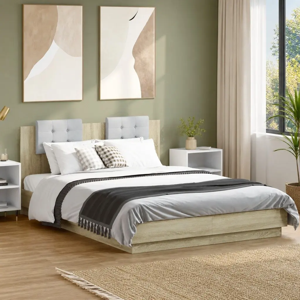 Bed Frame Brown 150x200cm Engineered Wood Slatted Base with Headboard