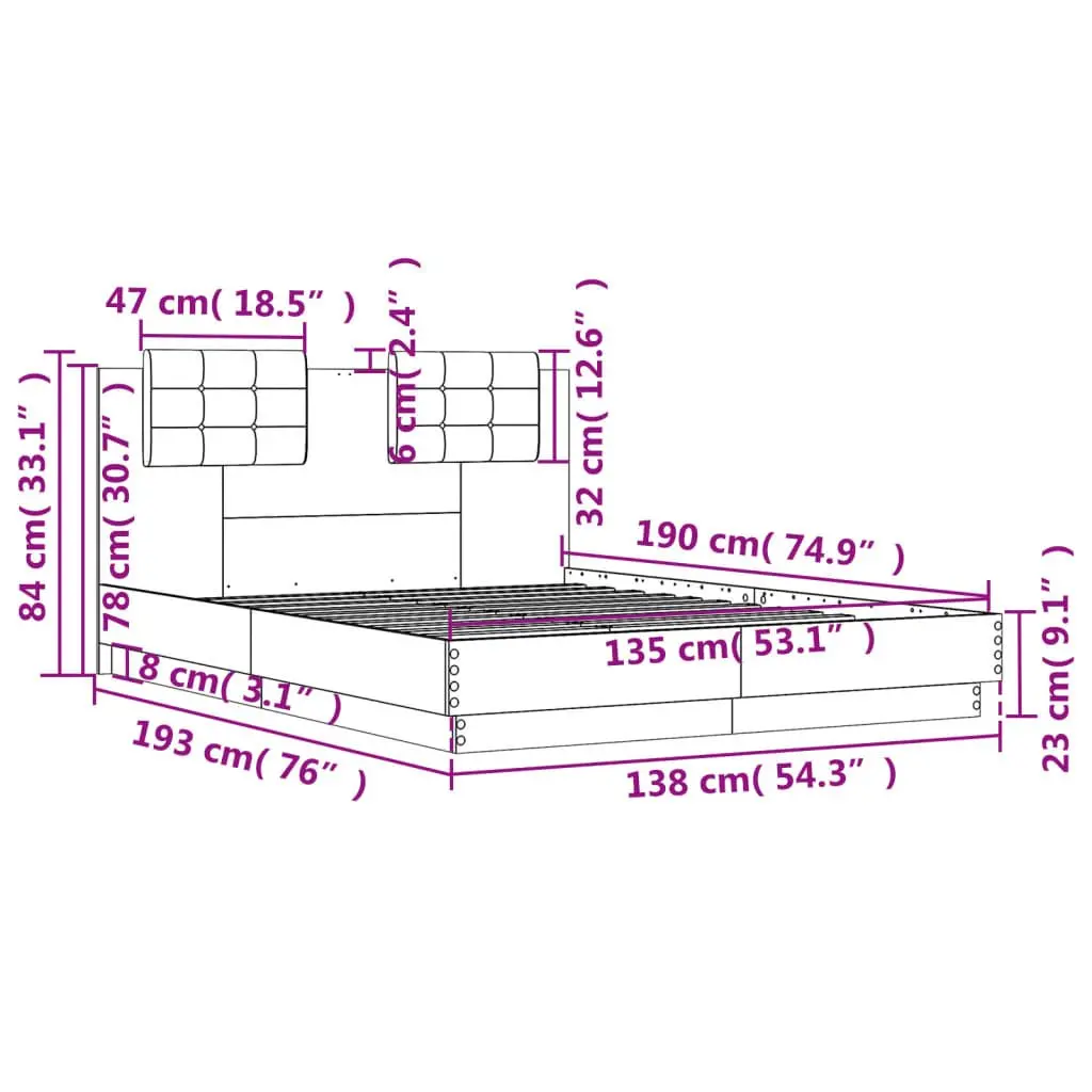Bed Frame Black 135x190 cm Engineered Wood Plywood Slats Headboard
