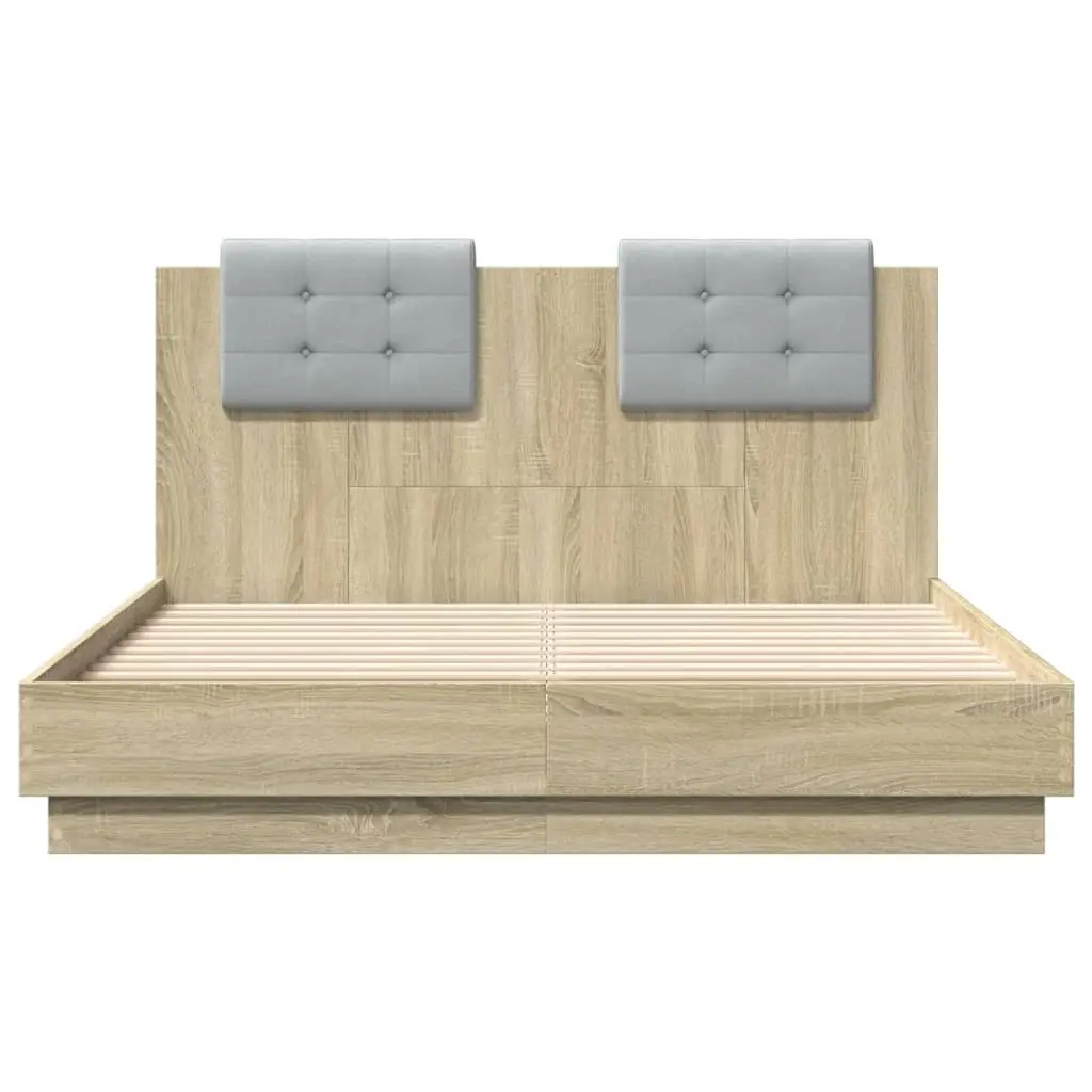 Bed Frame Sonoma Oak 135x190 cm with Headboard Slatted Base
