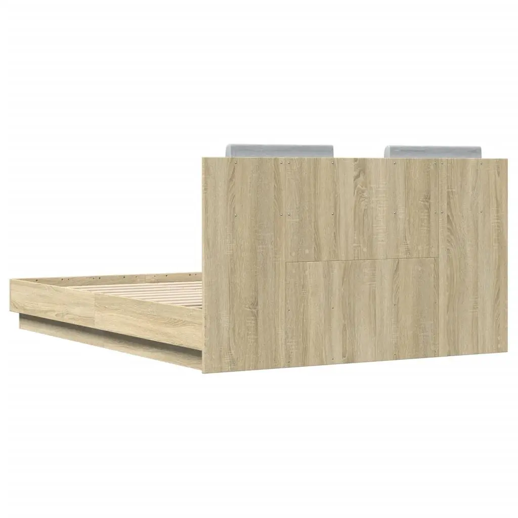 Bed Frame Sonoma Oak 135x190 cm with Headboard Slatted Base