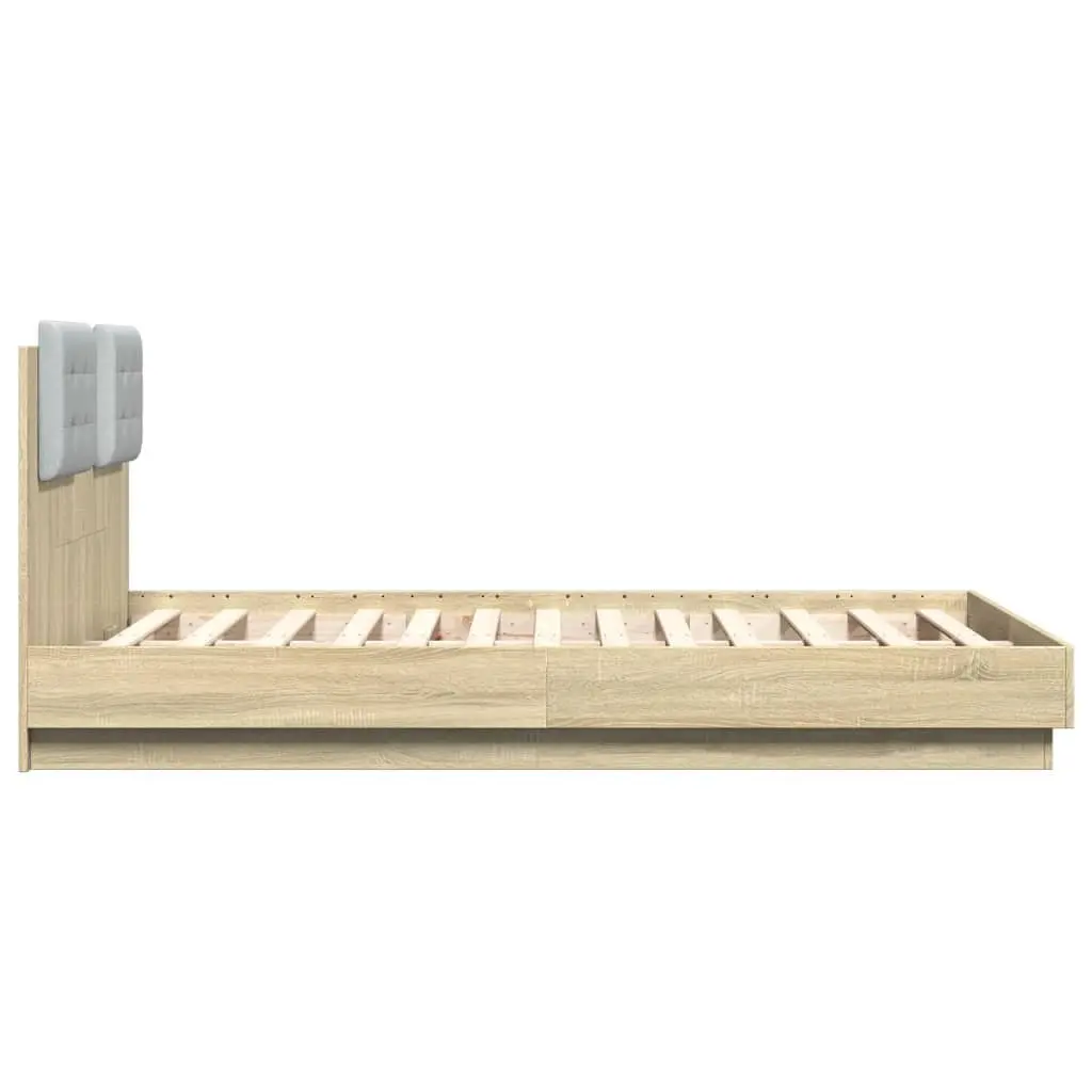 Bed Frame Sonoma Oak 135x190 cm with Headboard Slatted Base
