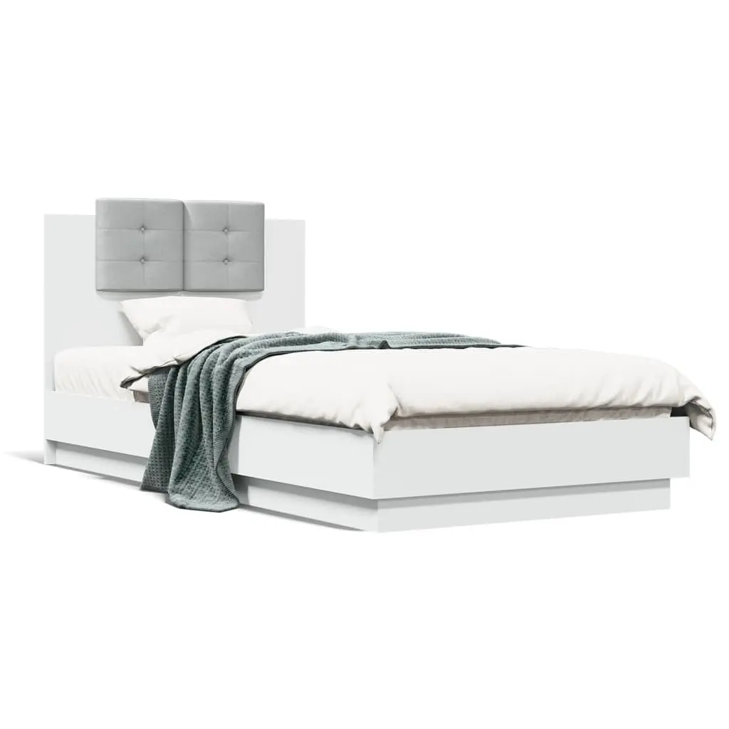 Bed Frame White 90x190 cm with Headboard Engineered Wood Slatted Base