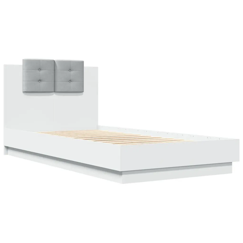 Bed Frame White 90x190 cm with Headboard Engineered Wood Slatted Base