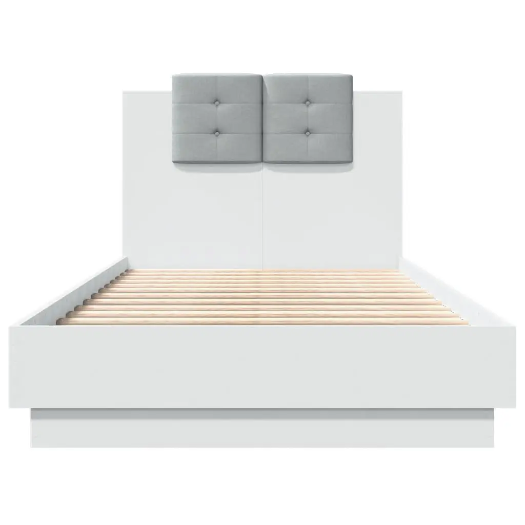 Bed Frame White 90x190 cm with Headboard Engineered Wood Slatted Base