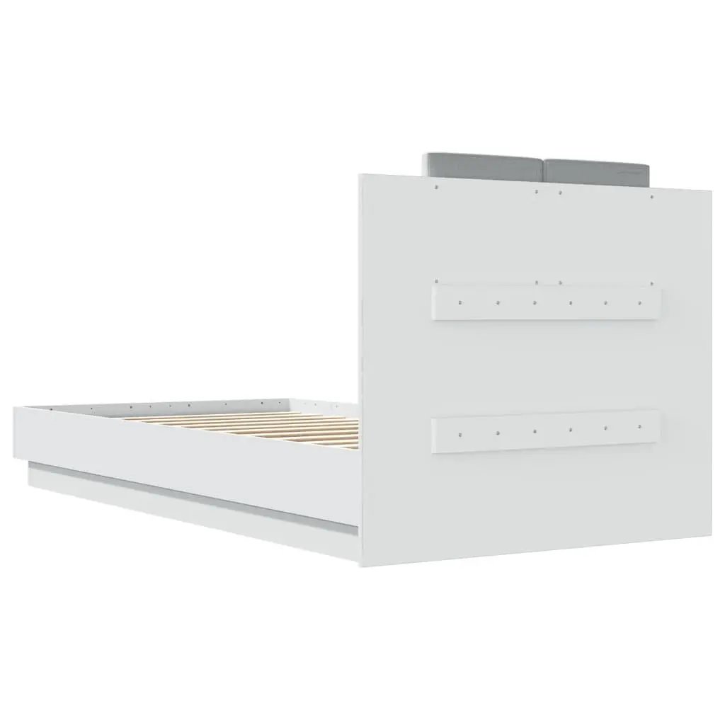 Bed Frame White 90x190 cm with Headboard Engineered Wood Slatted Base