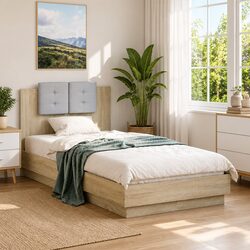 Bed Frame with Headboard Sonoma Oak 90x190 cm Engineered Wood Slatted Base