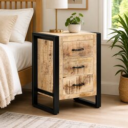 Compact Solid Mango Wood Nightstand with 3 Drawers