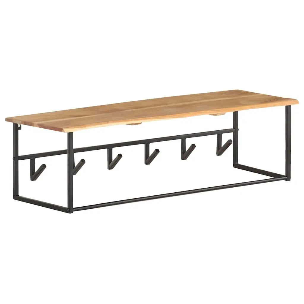 Wooden Peg Coat Rack Wall Mount Shelf Brown 6 Hooks Organizer