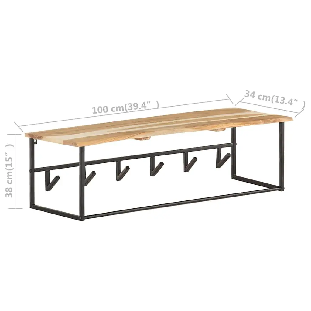 Wooden Peg Coat Rack Wall Mount Shelf Brown 6 Hooks Organizer