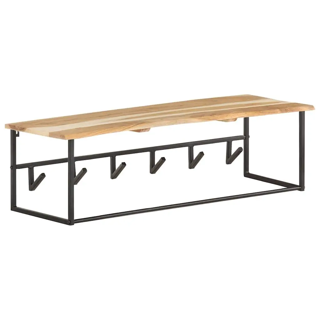 Wooden Peg Coat Rack Wall Mount Shelf Brown 6 Hooks Organizer