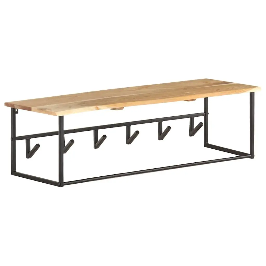 Wooden Peg Coat Rack Wall Mount Shelf Brown 6 Hooks Organizer
