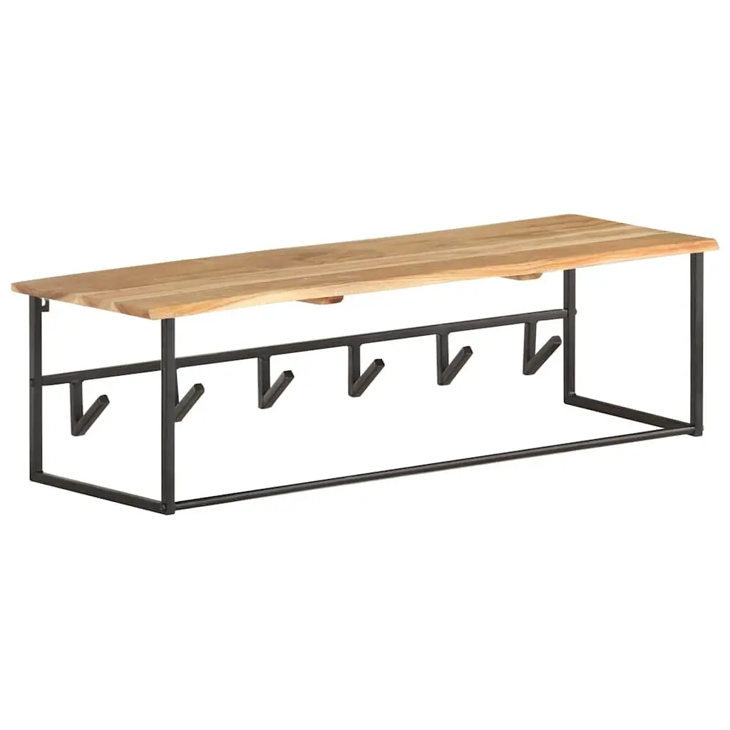 Wooden Peg Coat Rack Wall Mount Shelf Brown 6 Hooks Organizer
