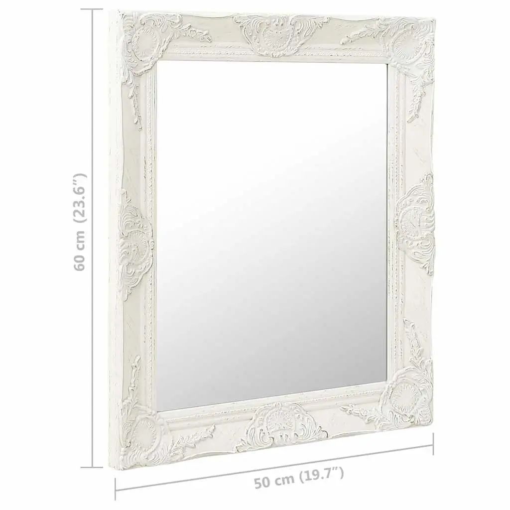 Wall Mirror Baroque Style 50x60 cm White Ornate Frame Decor