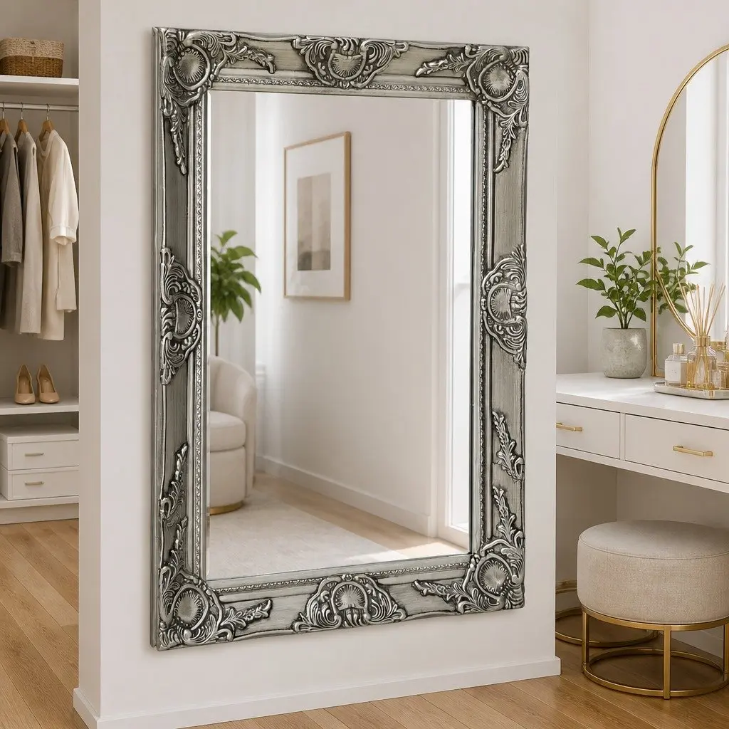 Wall Mirror Silver 50x60 cm Ornate Baroque Style Frame