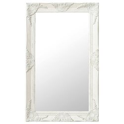 Chic White Wall Mirror with Bevelled Edge and Baroque Frame