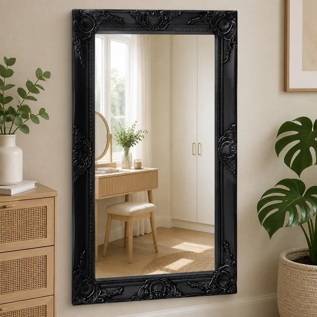 Wall Mirror Black 50x80cm Decorative Baroque Frame Antique Look