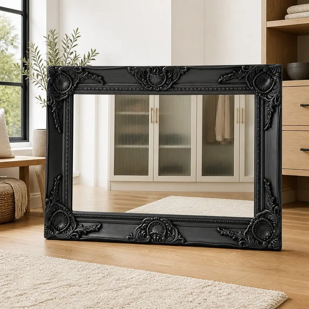 Wall Mirror Black 60x40 cm Baroque Style Ornate Frame Decor