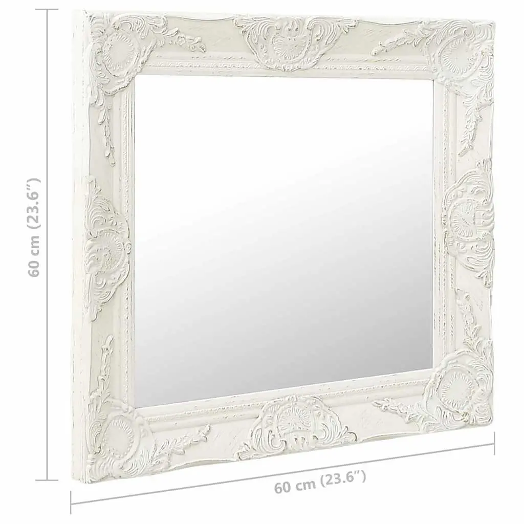 Wall Mirror White 60x60 cm Baroque Style Ornate Frame Decor