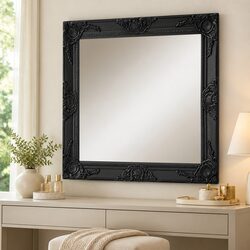 Wall Mirror Baroque Style 60x60 cm Black Decorative Frame Home Decor Hanging