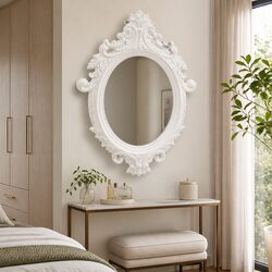 Ornate Castle Style Mirror, White 56x76 cm
