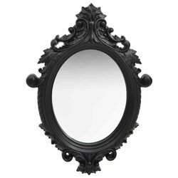 Compact Black Wall Mirror with Ornate Frame Design