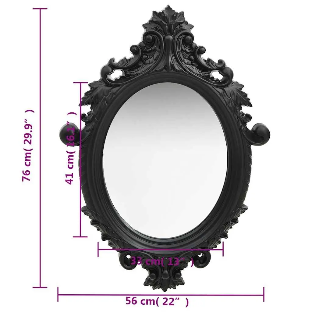 Wall Mirror Castle Style 56x76cm Black Ornate Frame Decor Flat Edge