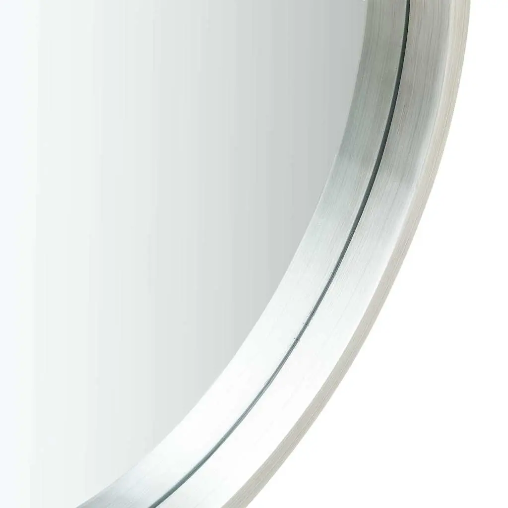 Round Wall Mirror 60cm Silver Frame Hanging Decor Bedroom Living Room Strap