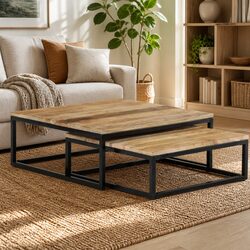 Nesting Coffee Tables Set with Iron Base - Chic Design