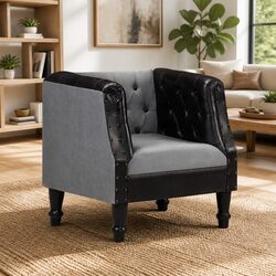 Compact Black Leather Tub Chair with Industrial Design