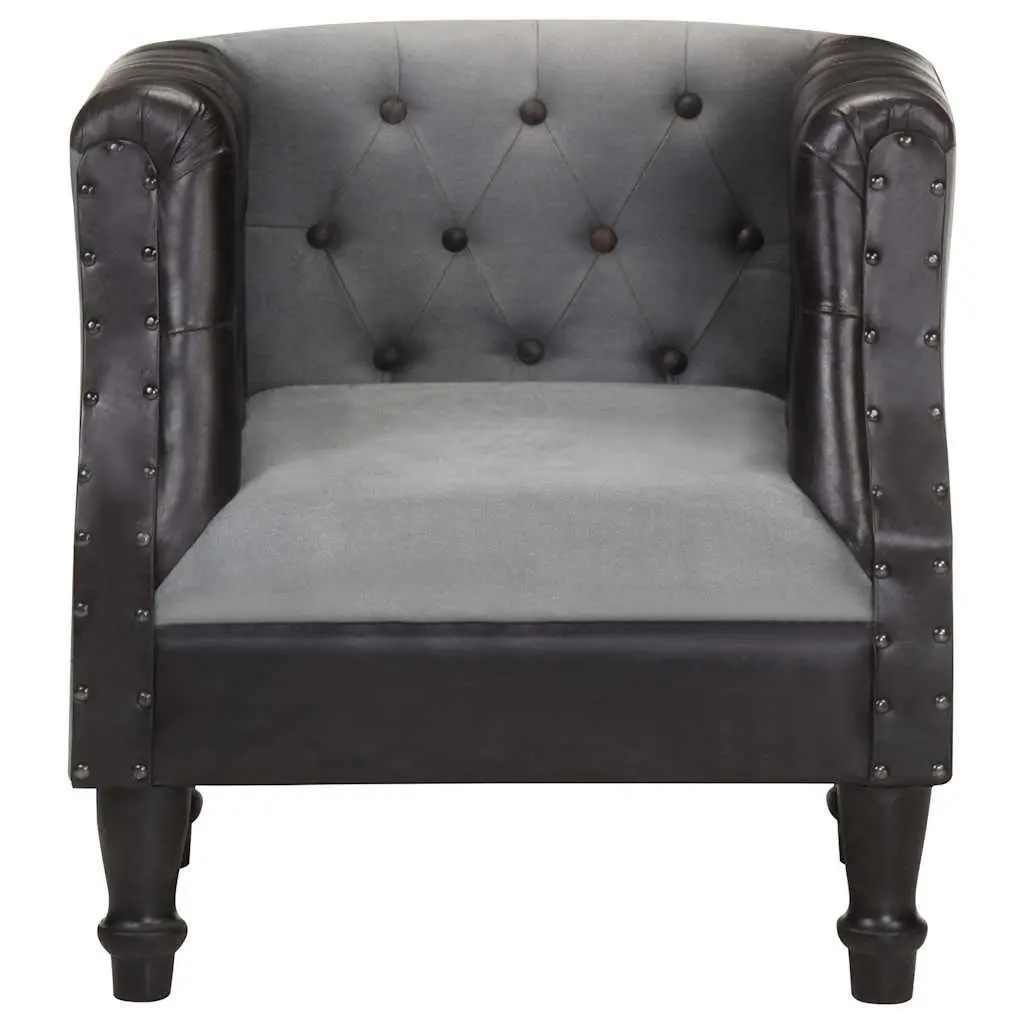 Black Tub Chair Solid Mango Wood Legs Curved Armrest Padded Seat