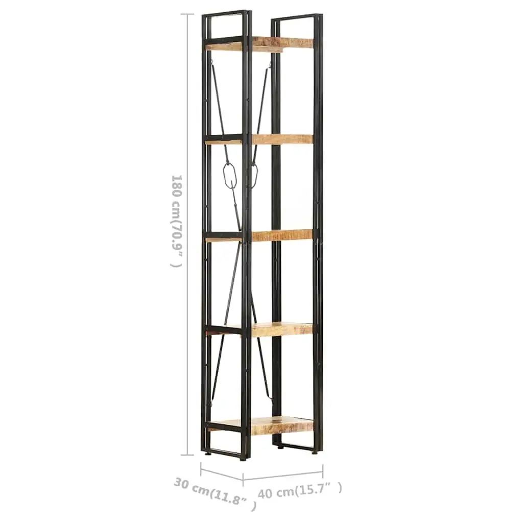 5-Tier Bookcase Brown 40x30x180 cm Solid Mango Wood Industrial Standing Shelf Storage