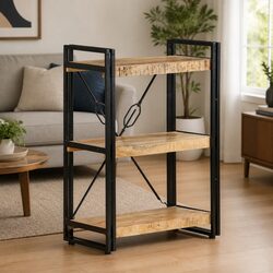 3-Tier Bookcase with Mango Wood Shelves